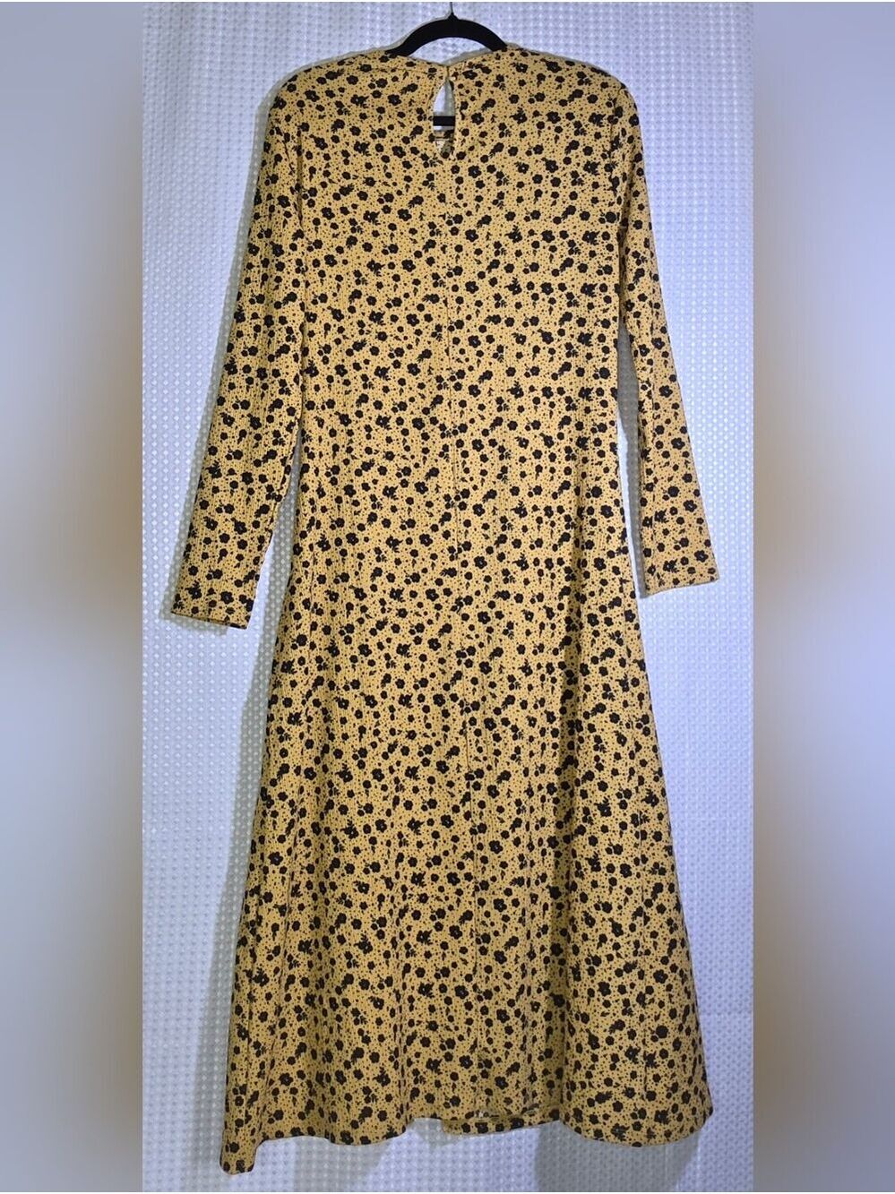 H&M Crinkled Jersey Midi Dress Mustard Retro Floral Boho 70s High Slit M - Picture 8 of 12